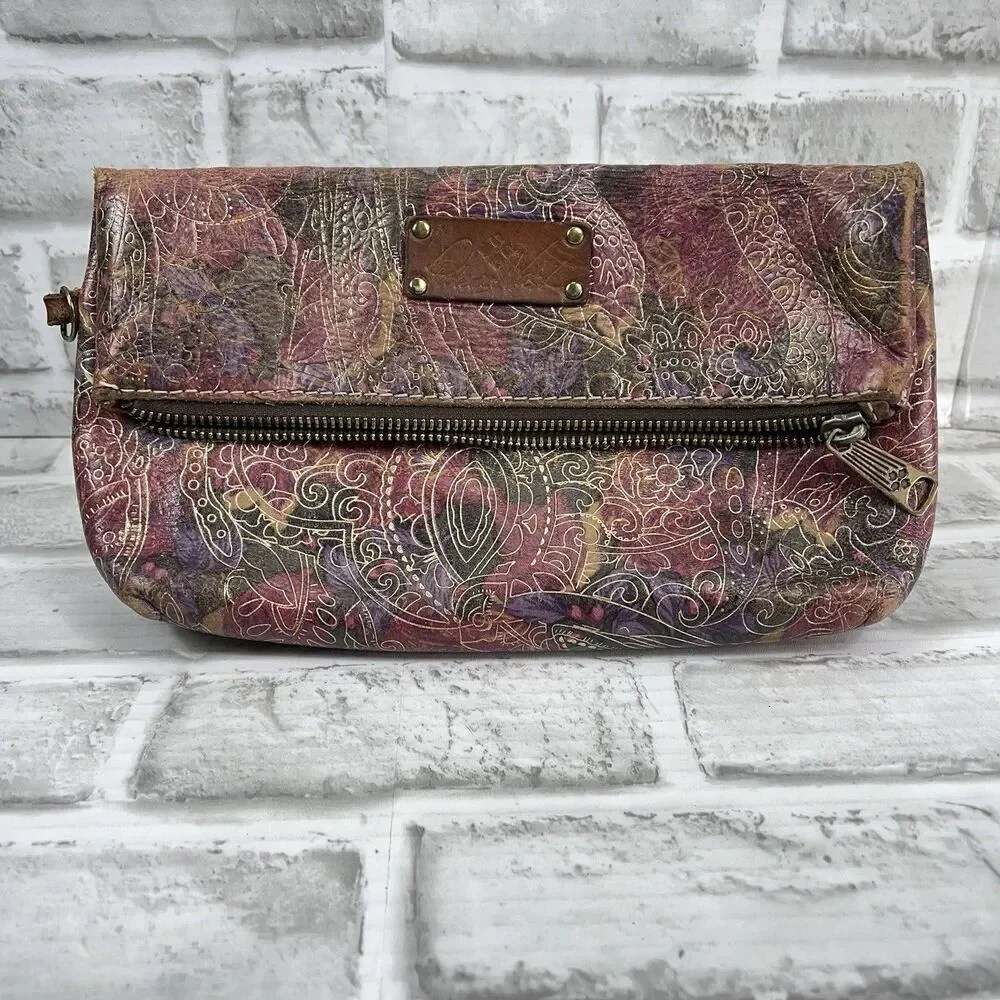 Patricia Nash Foldover Floral Embossed Leather Wristlet Clutch Handbag
